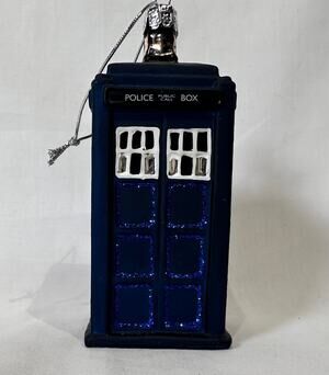 DOCTOR WHO DR. TARDIS Christmas Ornament Kurt S. Adler BBC Blown Glass Blue
